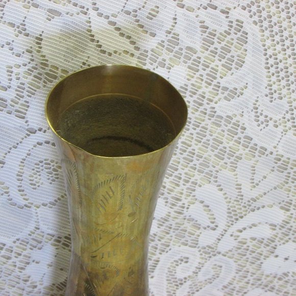 SOLID BRASS Vase 12" Tall Etched Engraved Vintage Boho Chic Home Decor - Picture 4 of 6